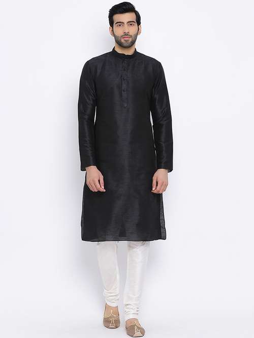 black solid long kurta - 16562524 -  Standard Image - 0