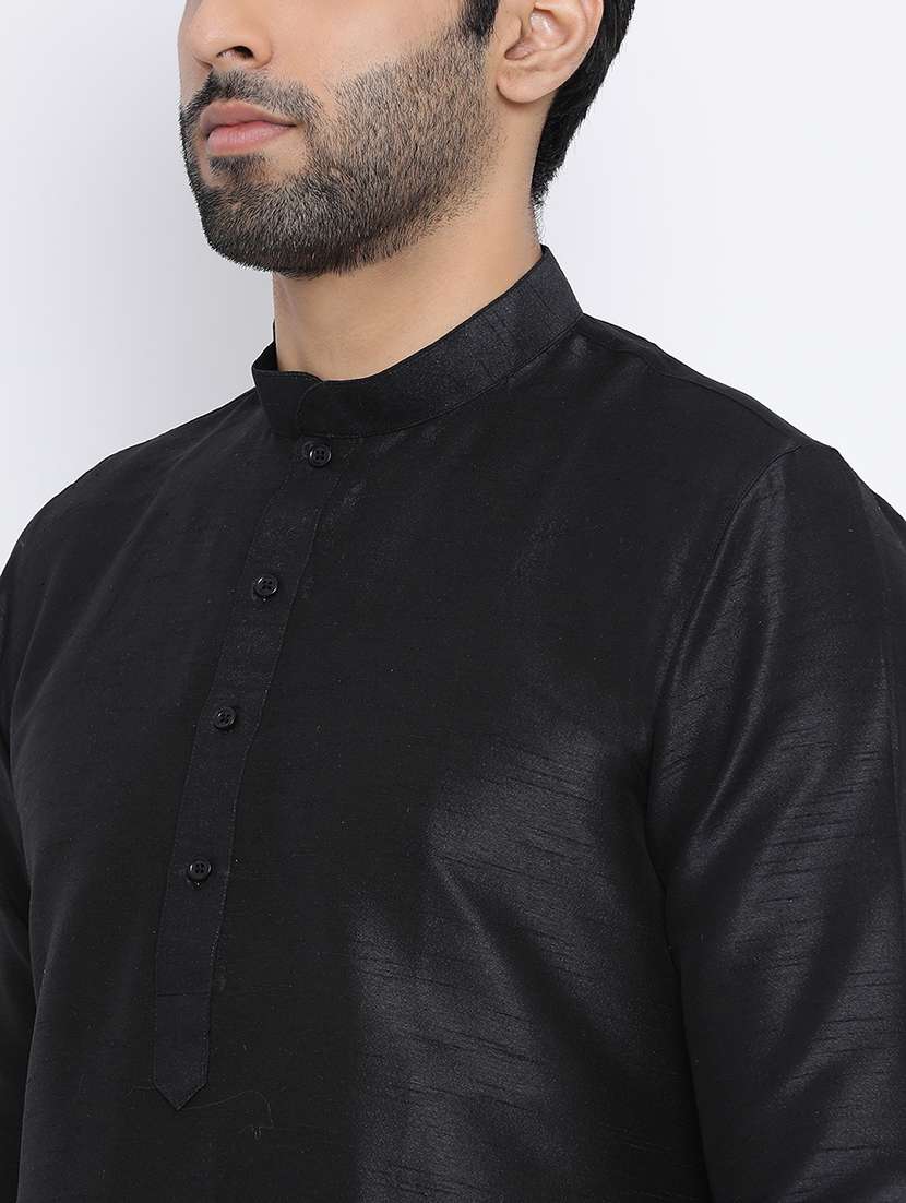 black solid long kurta - 16562524 - Standard Image - 3