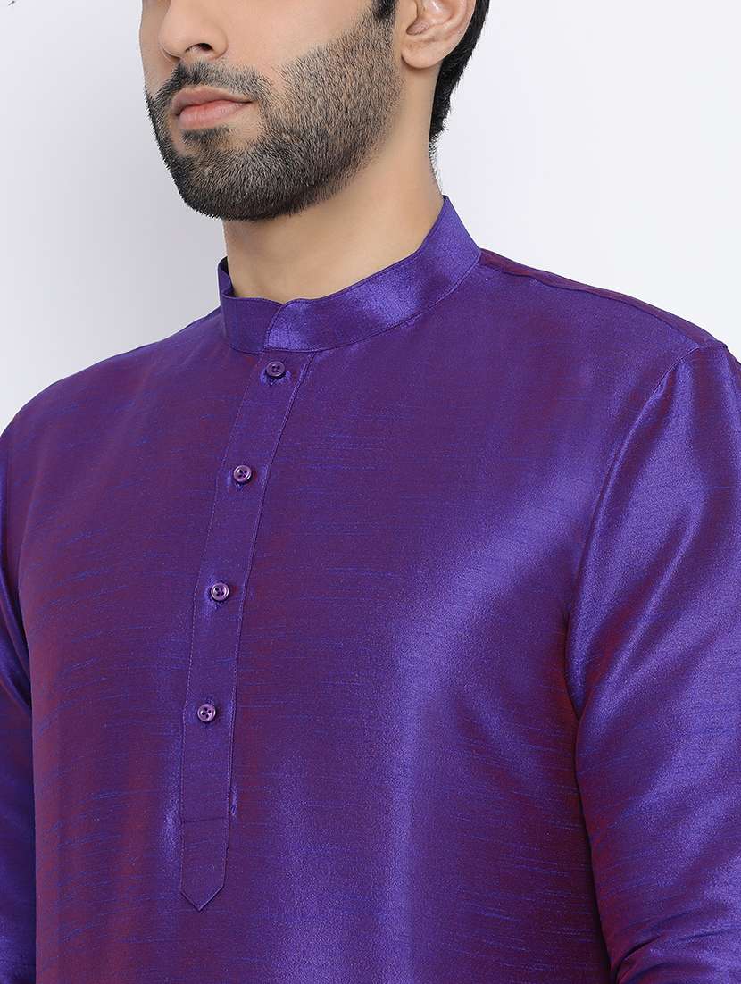 purple solid long kurta - 16562525 -  Standard Image - 3