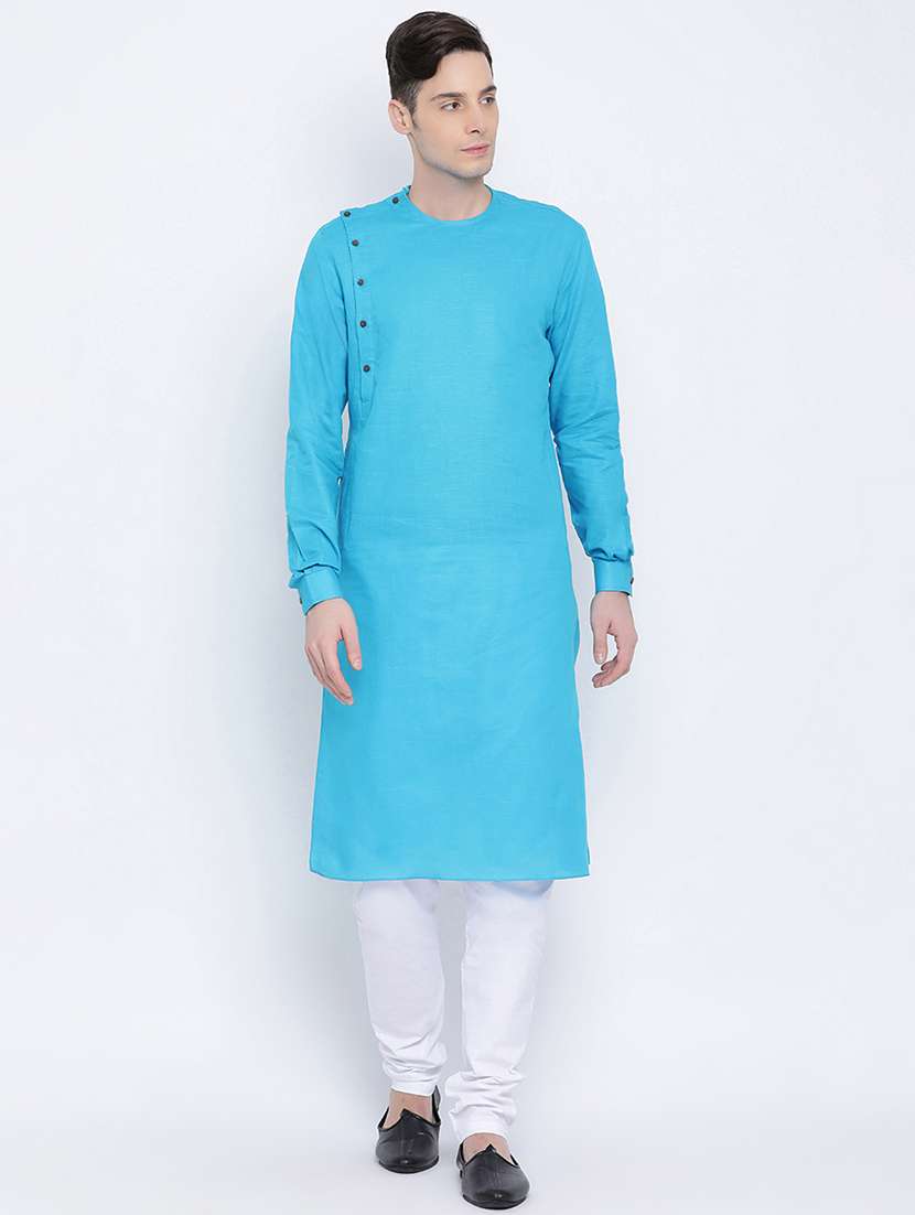 blue solid long kurta - 16562529 -  Zoom Image - 0