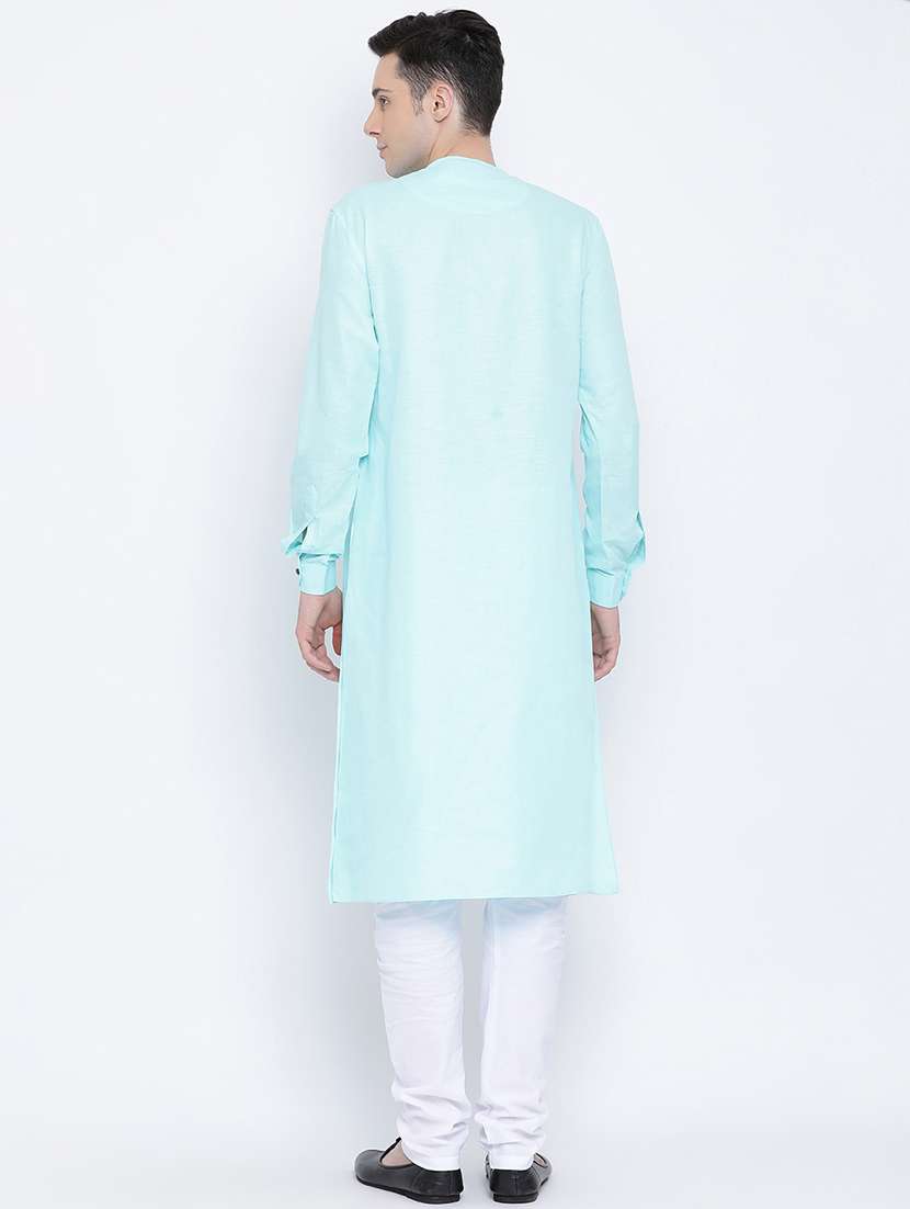 blue solid long kurta - 16562532 - Standard Image - 3