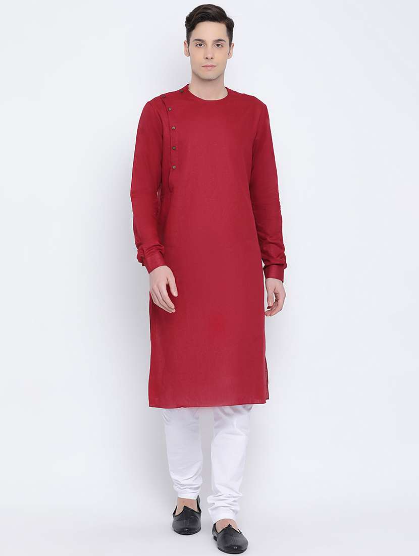 men solid mandarin neck long kurta - 16562539 -  Zoom Image - 0