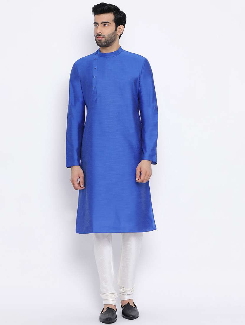 blue pure silk long kurta - 16562540 -  Zoom Image - 0