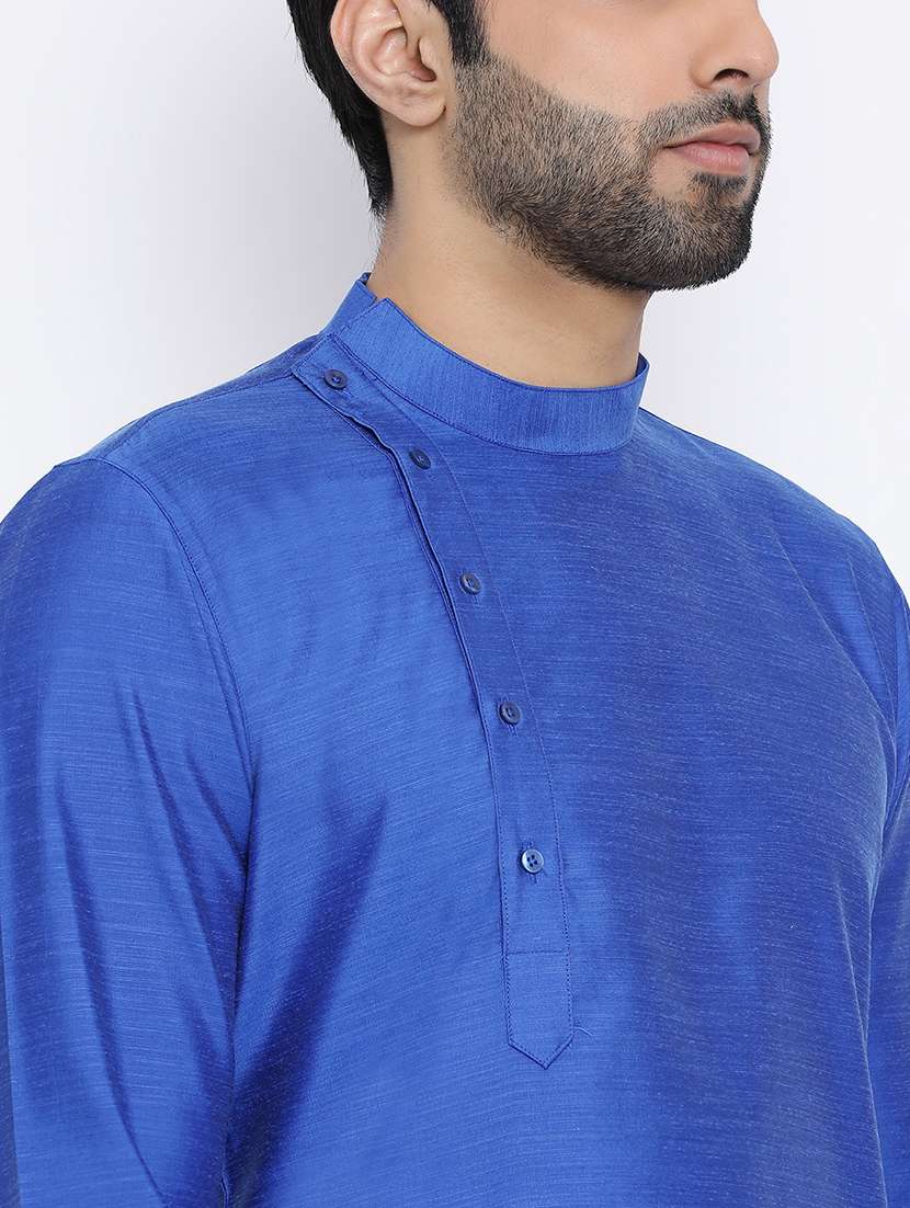 blue pure silk long kurta - 16562540 - Standard Image - 3
