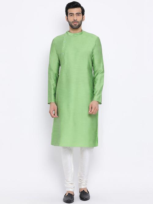 green pure silk long kurta - 16562541 - Standard Image - 0