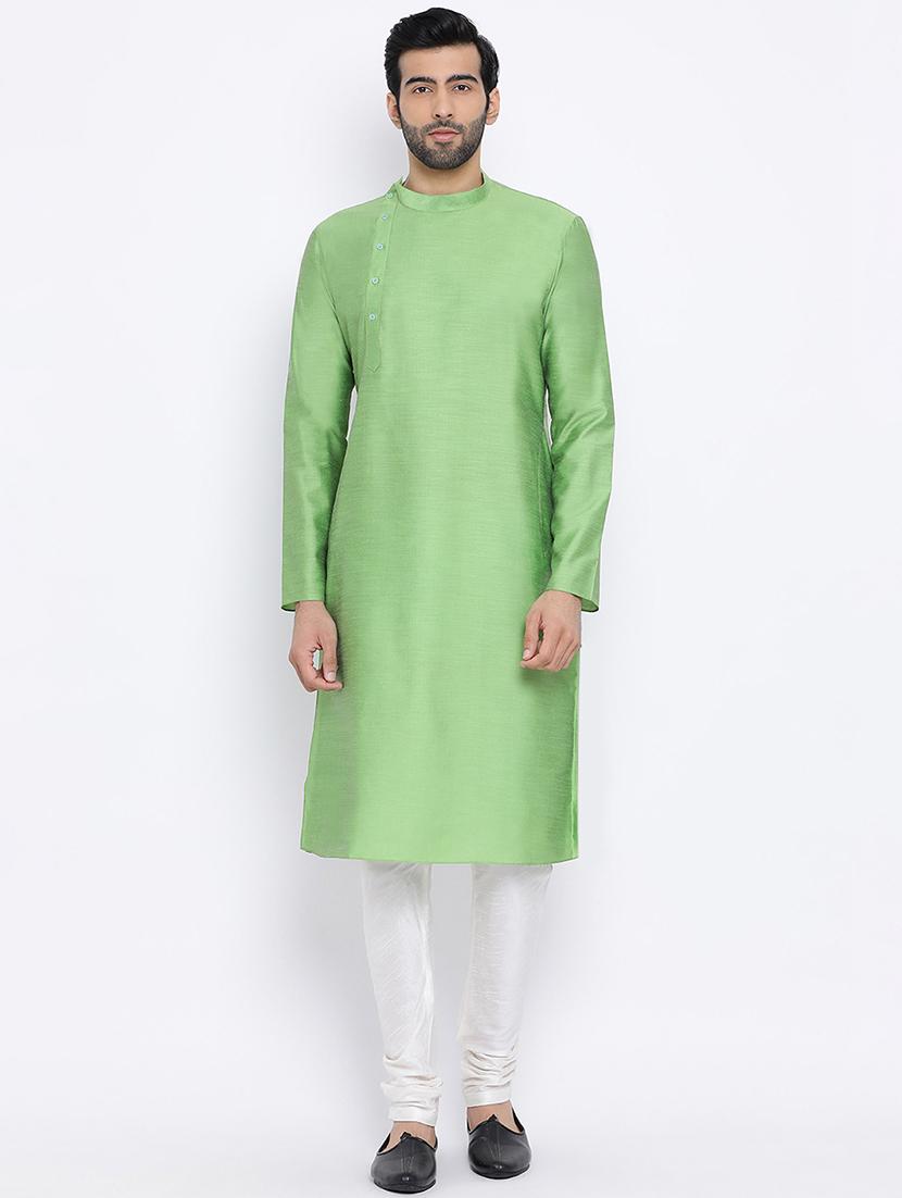 green pure silk long kurta - 16562541 - Zoom Image - 0