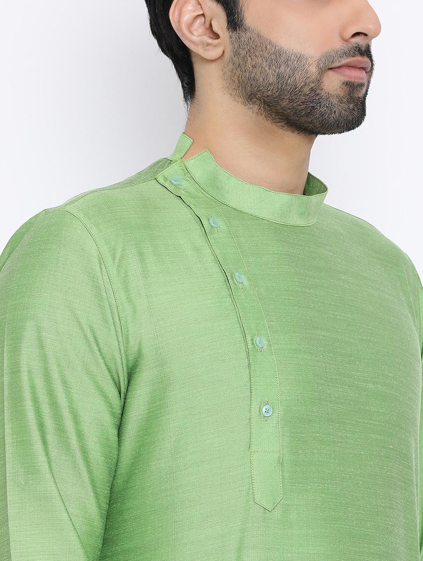 green pure silk long kurta - 16562541 - Standard Image - 3