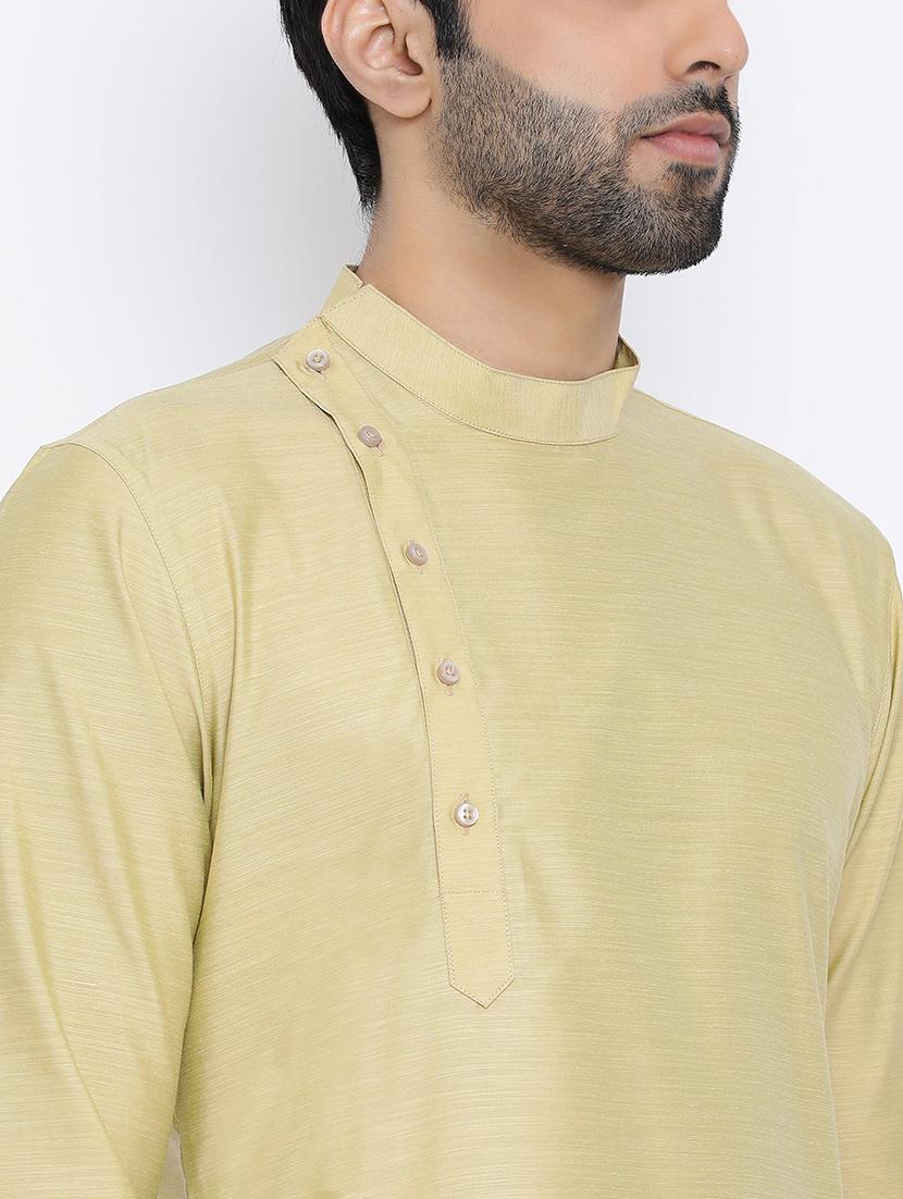 beige linen long kurta - 16562544 - Standard Image - 3