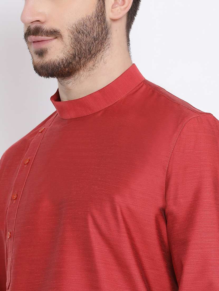 red linen long kurta - 16562545 - Standard Image - 3