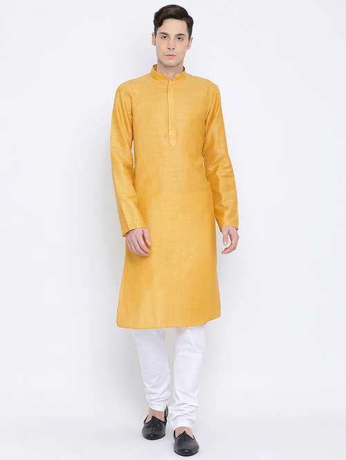 men solid mandarin neck long kurta - 16562548 - Standard Image - 0