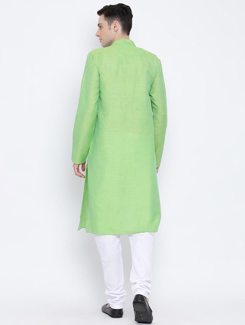 green linen long kurta - 16562549 - Standard Image - 3