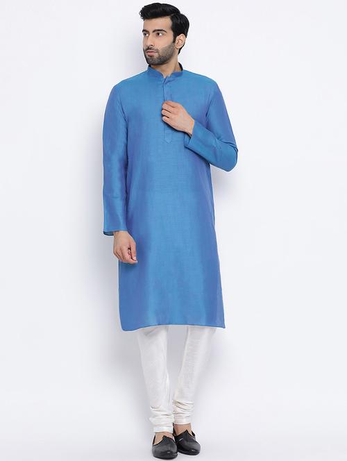 blue cotton long kurta - 16562550 - Standard Image - 0