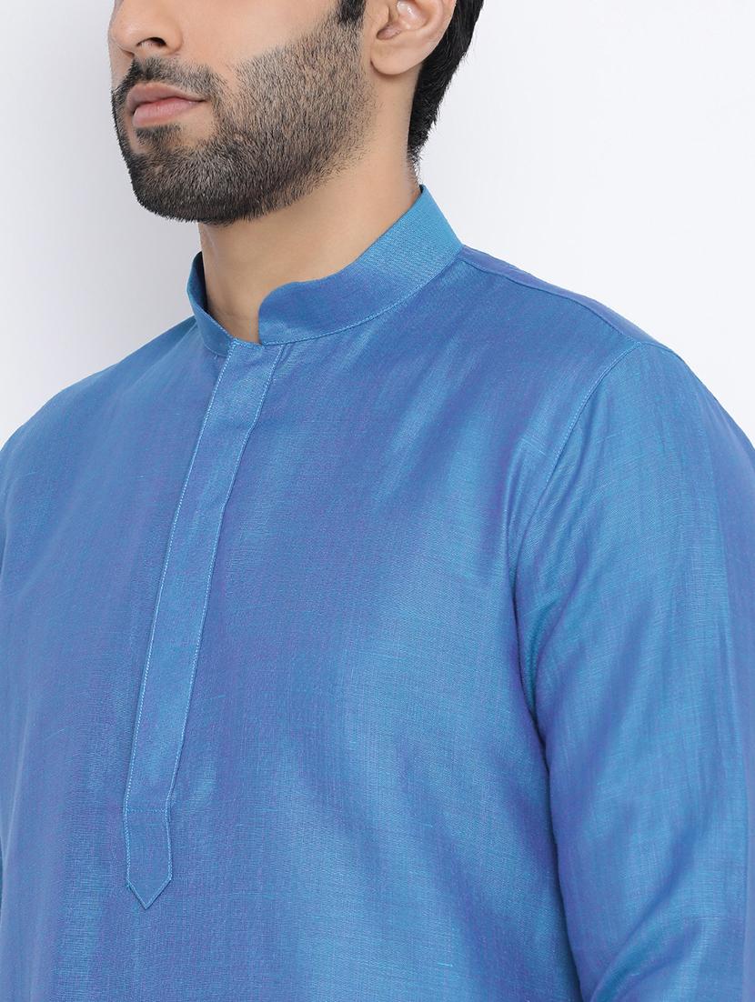 blue cotton long kurta - 16562550 - Standard Image - 3