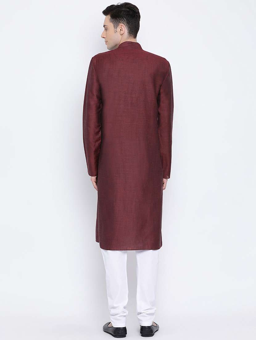 maroon solid long kurta - 16562551 - Standard Image - 3