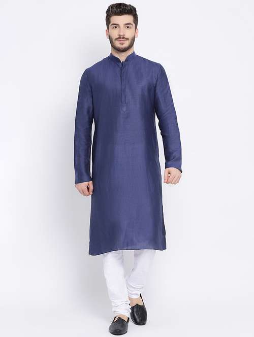 blue solid long kurta - 16562552 - Standard Image - 0
