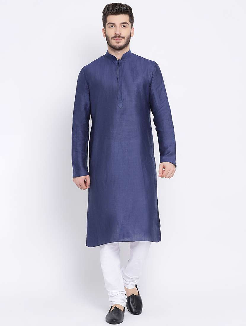 blue solid long kurta