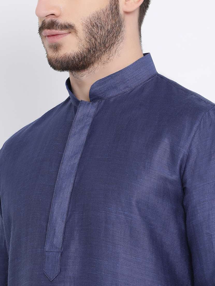 blue solid long kurta - 16562552 - Standard Image - 3