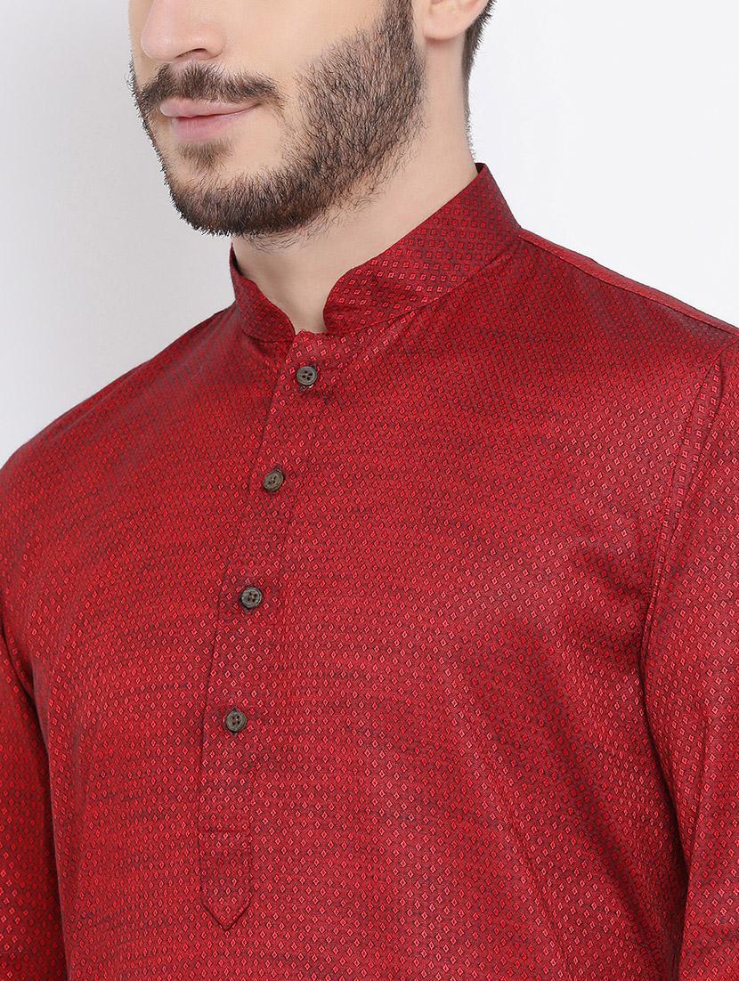 red jacquard long kurta - 16562555 - Standard Image - 3