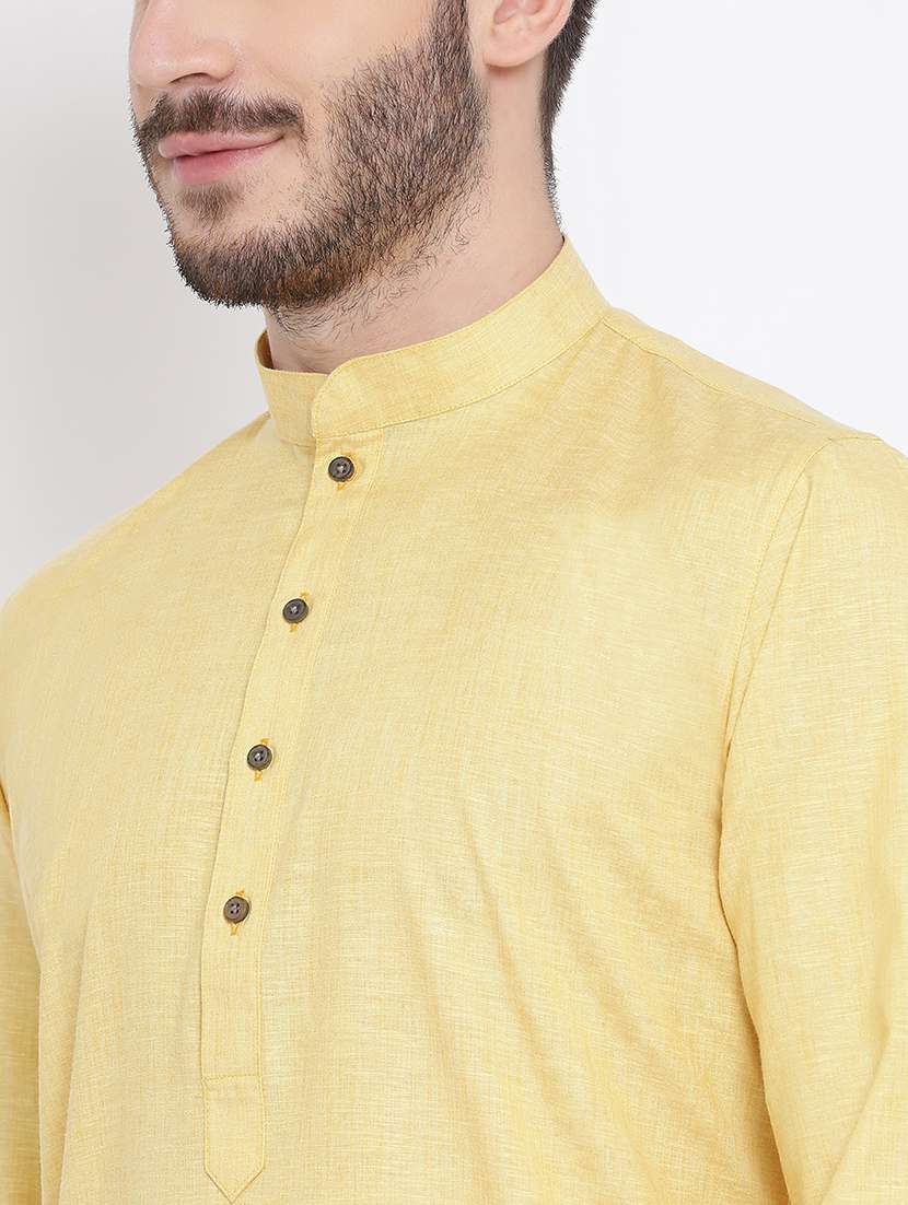 yellow solid long kurta - 16562560 - Standard Image - 3