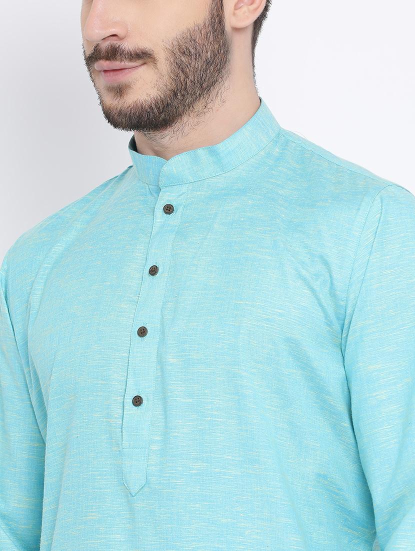 blue solid long kurta - 16562561 - Standard Image - 3