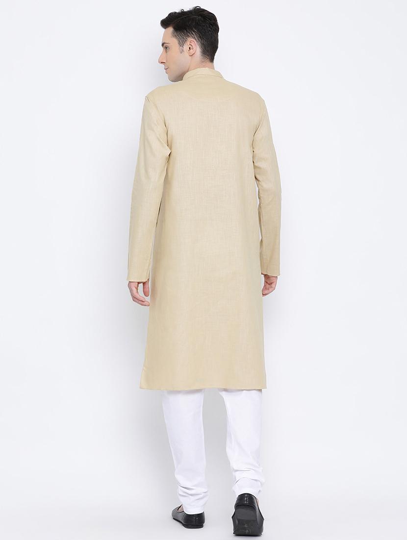 beige solid long kurta - 16562576 - Standard Image - 3