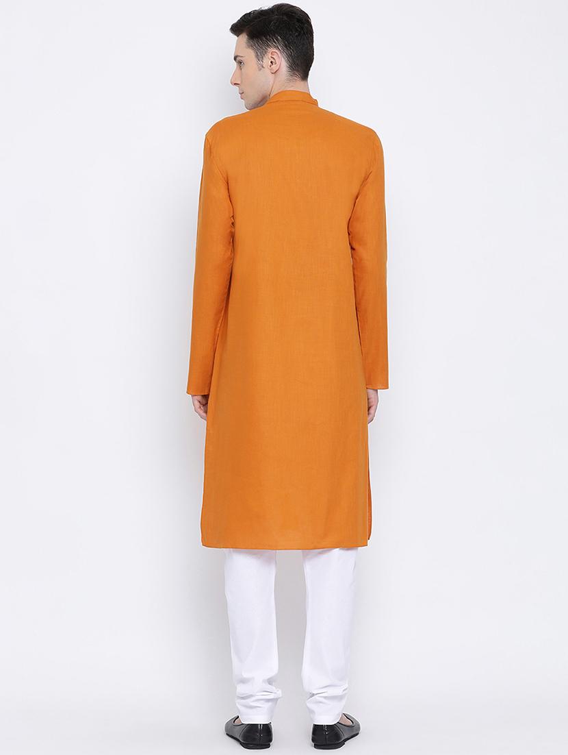 orange solid long kurta - 16562577 - Standard Image - 3