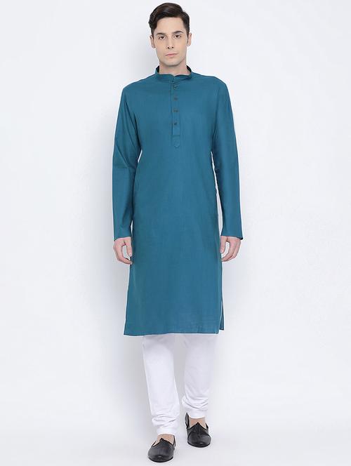 blue solid long kurta - 16562578 - Standard Image - 0