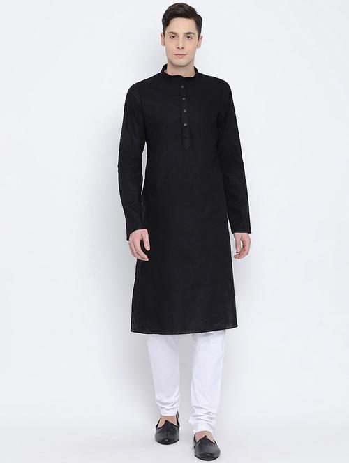 black solid long kurta - 16562579 - Standard Image - 0