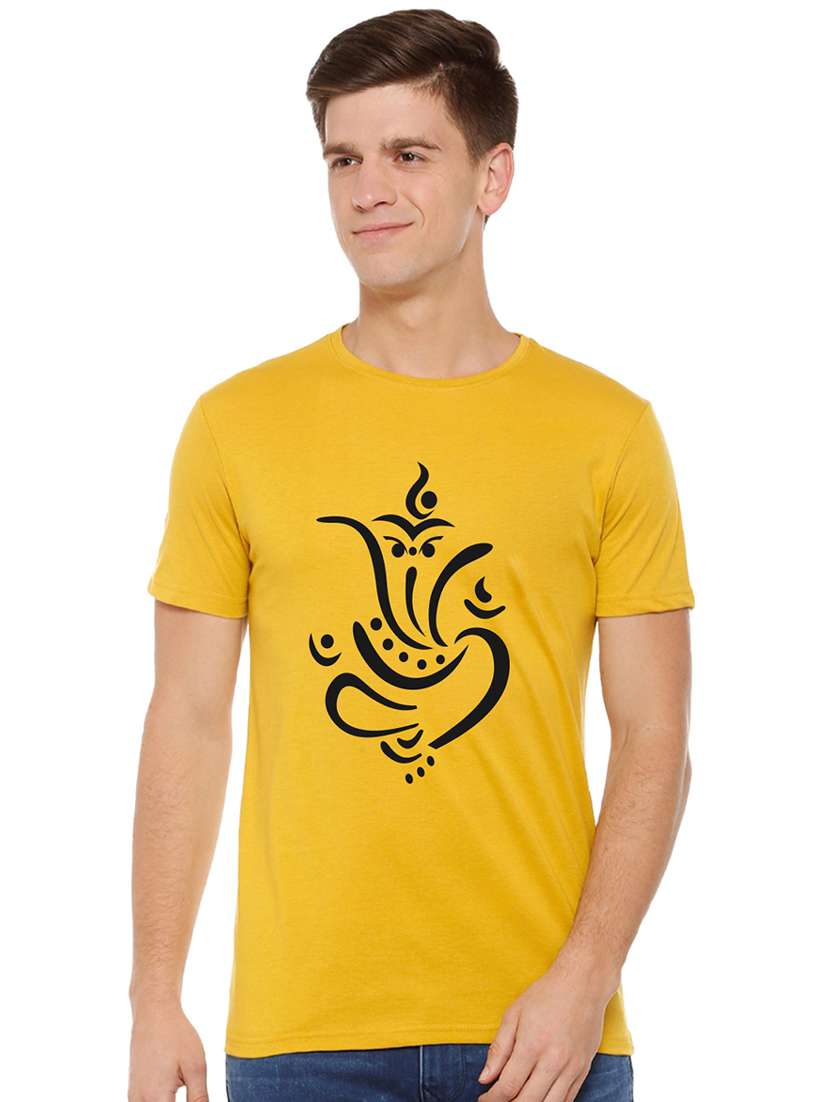 yellow chest print t-shirt - 16563325 - Zoom Image - 0