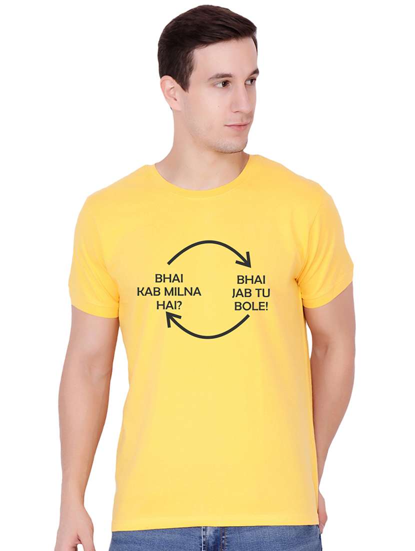 yellow typographic chest print t-shirt - 16563333 -  Zoom Image - 0