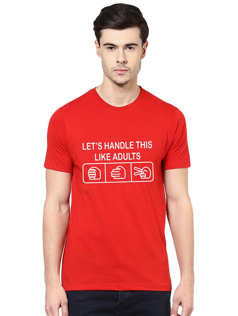 red typographic chest print t-shirt - 16563348 -  Zoom Image - 0