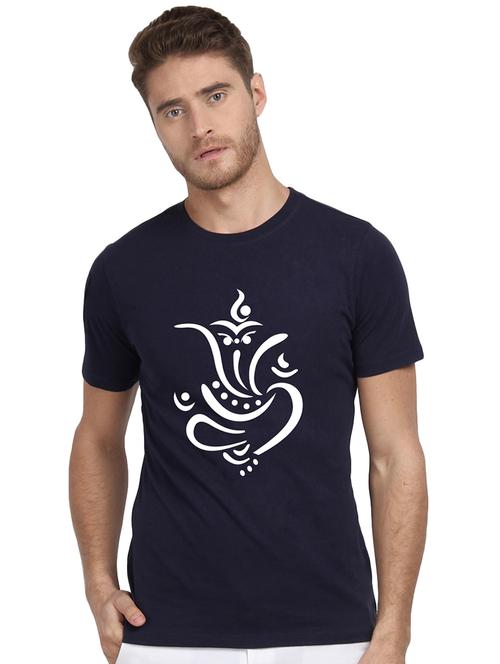 navy blue chest print t-shirt - 16563372 - Standard Image - 0