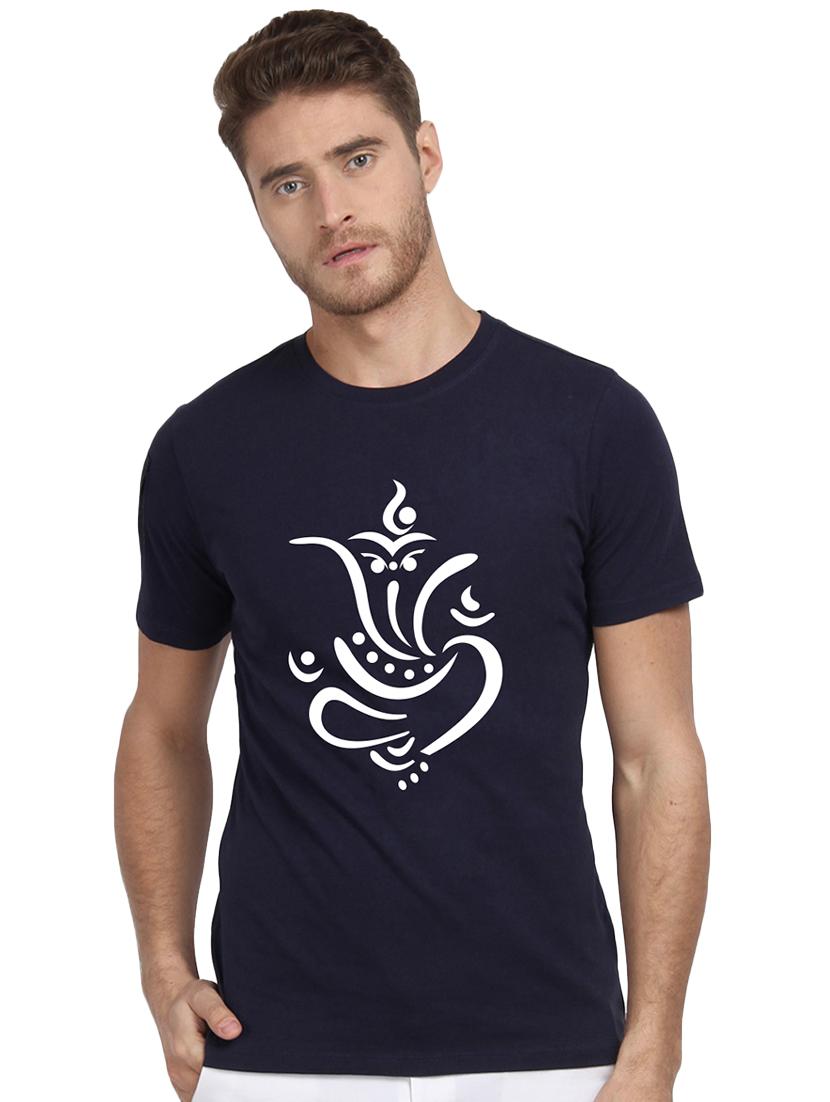 navy blue chest print t-shirt - 16563372 - Zoom Image - 0