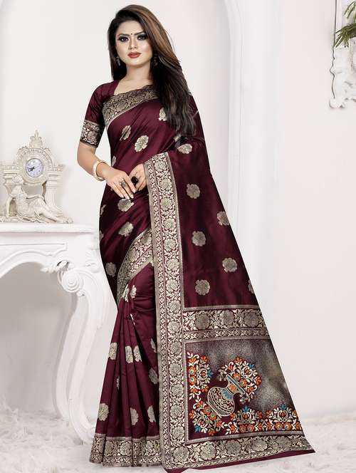 floral banarasi saree with blouse - 16563450 - Standard Image - 0