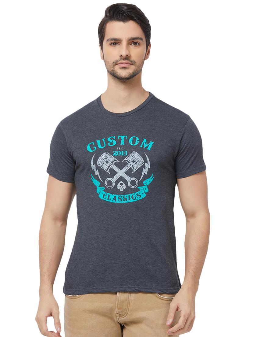 grey chest print t-shirt - 16563802 -  Zoom Image - 0