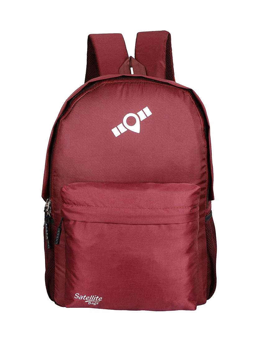 red faux silk backpack