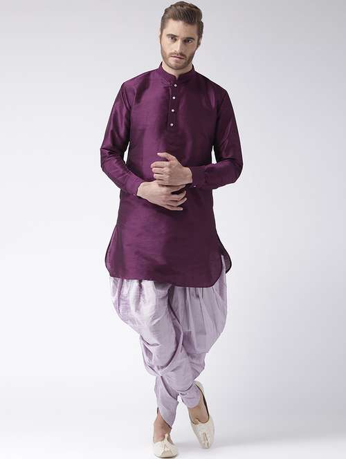 purple pure silk dhoti kurta set - 16567375 -  Standard Image - 0