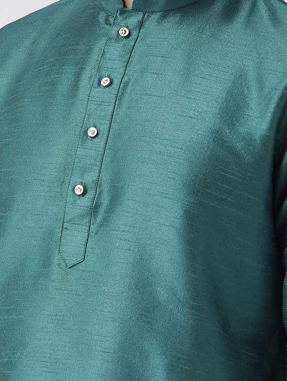 green pure silk dhoti kurta set - 16567376 -  Standard Image - 3