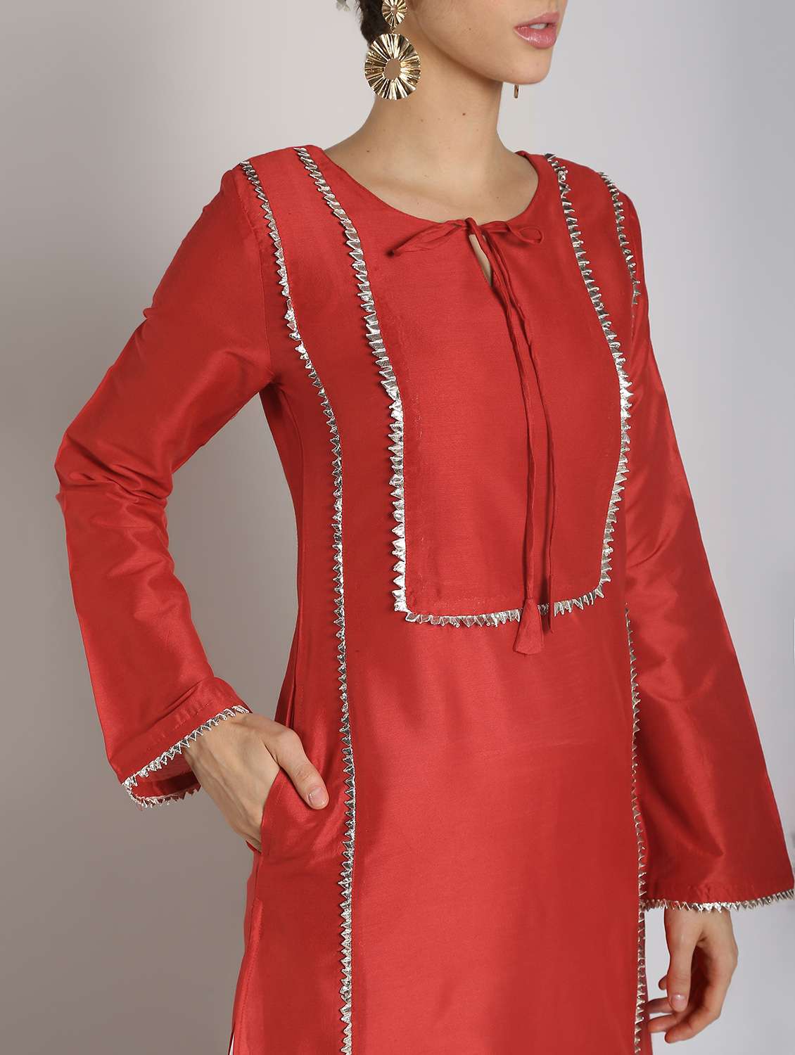 gota work silk fusion kurta - 16568777 -  Standard Image - 3