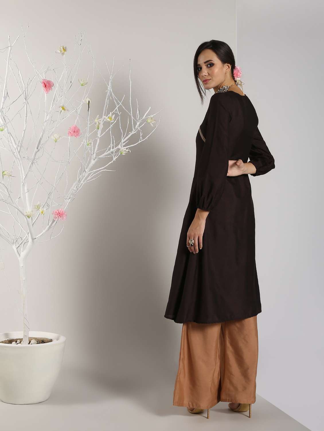 solid silk a-line kurta - 16568787 -  Standard Image - 3