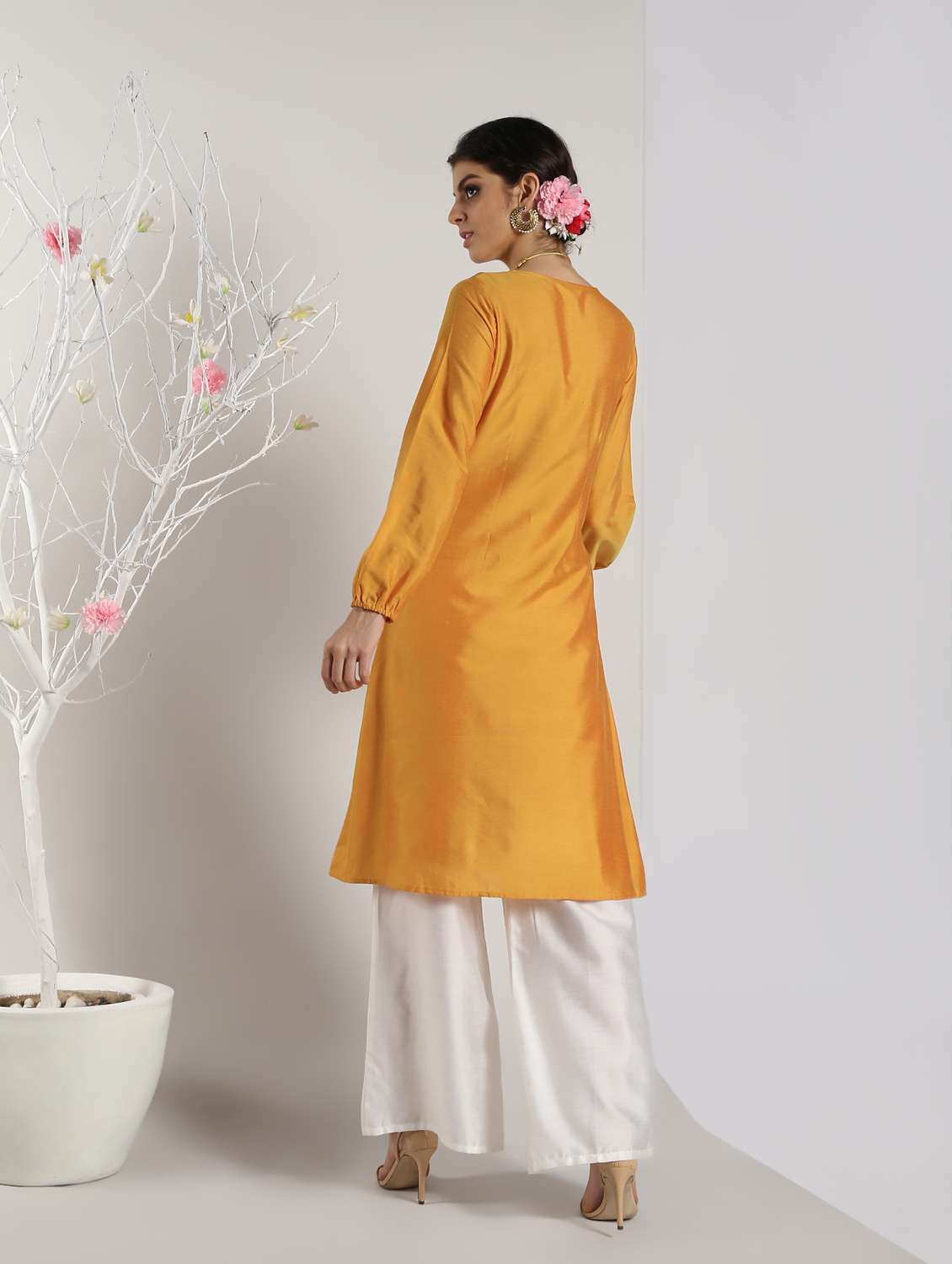 solid silk a-line kurta - 16568788 -  Standard Image - 3