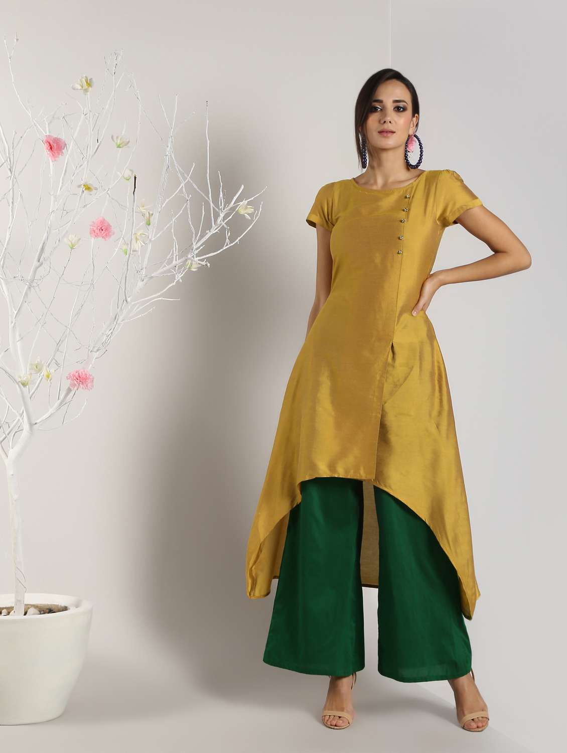 solid high-low silk kurta