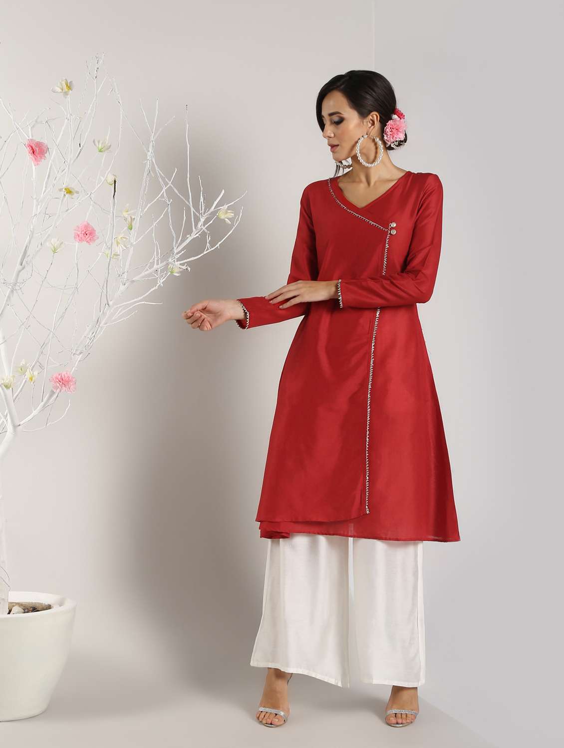 solid silk angrakha kurta