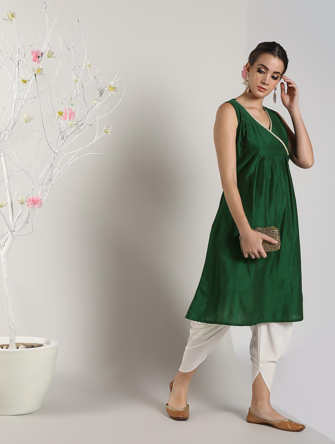 solid silk a-line kurta - 16568804 -  Zoom Image - 0