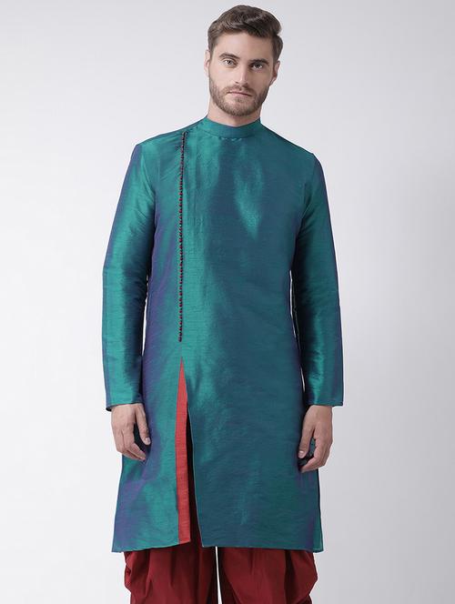 teal green dupion solid long kurta  - 16569499 -  Standard Image - 0