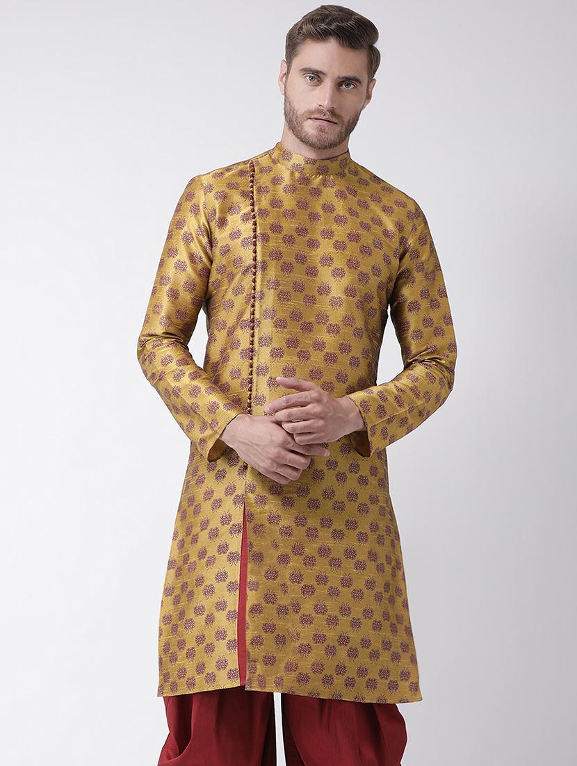 brown dupion printed long kurta - 16569502 - Zoom Image - 0