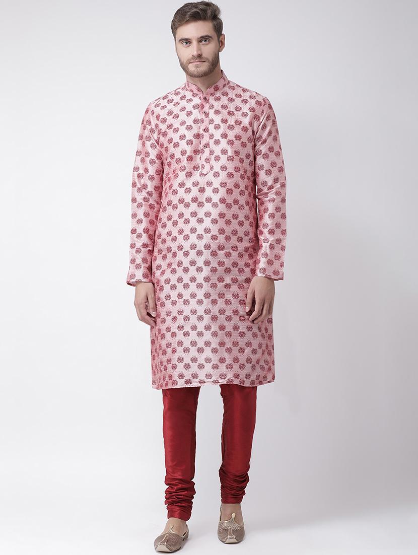 pink dupion printed kurta pyjama set - 16569582 - Zoom Image - 0