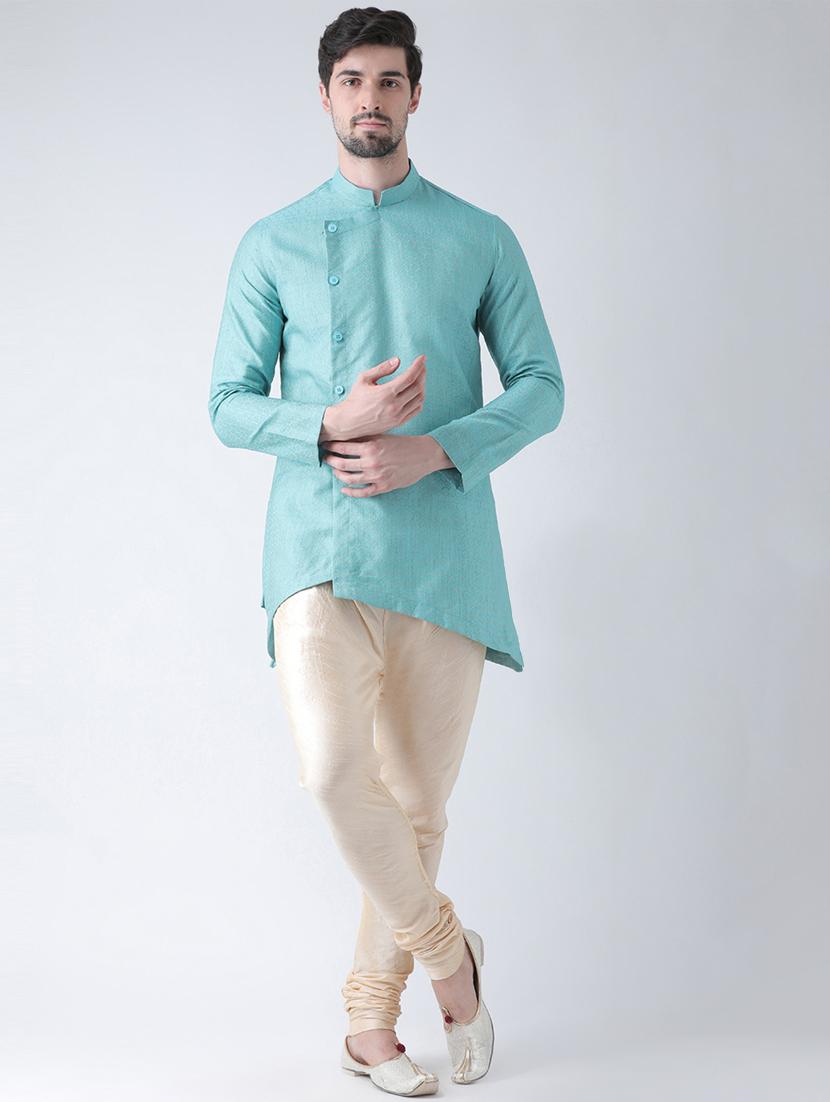 blue silk blend jacquard kurta pyjama set - 16569585 - Zoom Image - 0