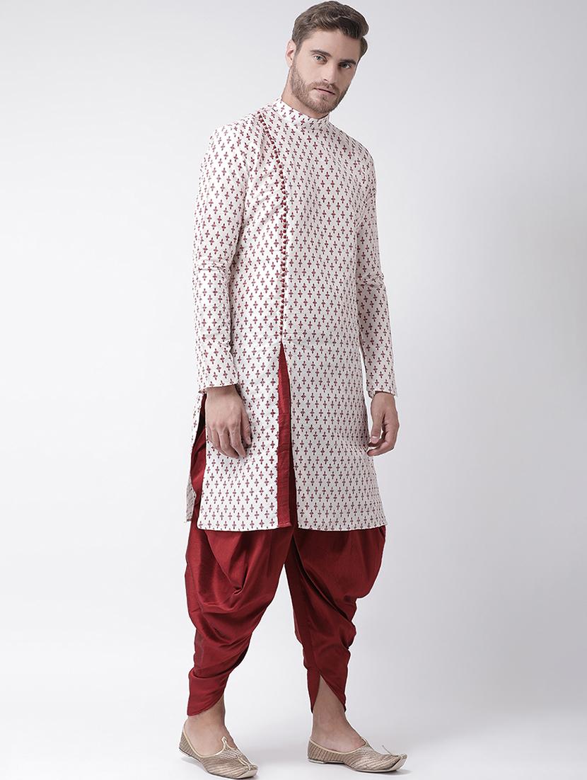 off white dupion printed dhoti kurta set - 16569587 - Zoom Image - 0