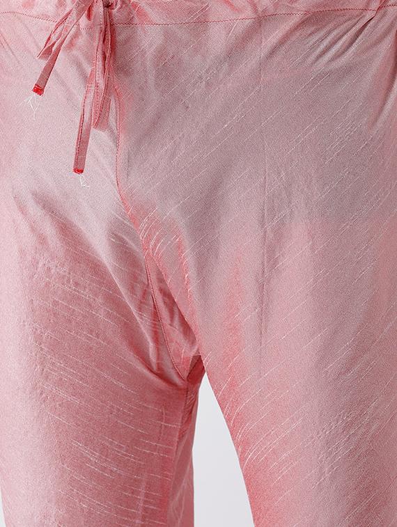 pink kurta pyajama set with green linen printed nehru jacket - 16569624 - Standard Image - 3
